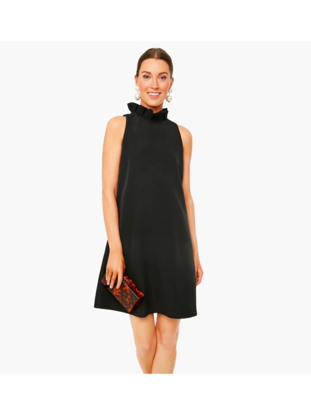 Tuckernuck Black Blythe Dress sz S Sleeveless Ruffle Collar Bow Cocktail Party